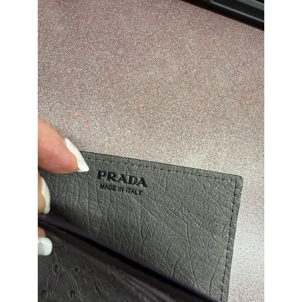 Prada Ostrich Wallet Small Perfect For Credit Cards ID NIB Gray Ostrich Struzzo